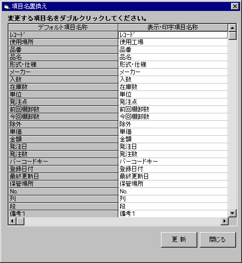 項目名変更画面
